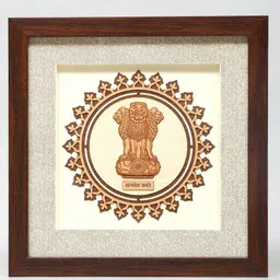 Exotic India Brown & White National Emblem Of India Wooden Wall Hanging-picture-41