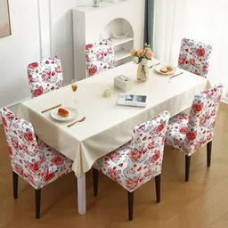 HOKIPO Set Of 6 Red & White Printed Velvet Chair Covers image 5