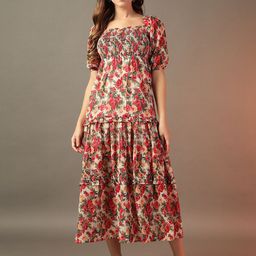 BAESD Floral Print Puff Sleeve Georgette A-Line Midi Dress-picture-10