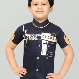 FASHION GRAB Boys Classic Regular Fit Band Collar Typography Printed Cotton Casual Shirt-picture-24