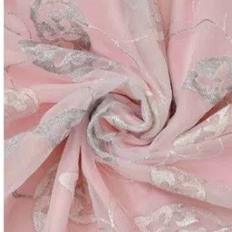 Aura Pink & Grey 2 Pieces Floral Embroidered Black Out Window Curtains image 3