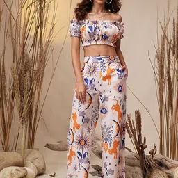 STREET 9 Printed Off-Shoulder Top With Trousers Co-Ords-picture-30