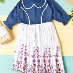 Sangria Girls Floral Printed Pure Cotton Puffed Three Quarter Sleeve Fit & Flare Dress-picture-24