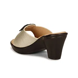 BIG BIRD FOOTWEAR Women Woven Design PU Regular Block Mules With Ethnic - Embellished image 3