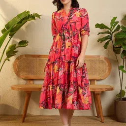 OCTICS Floral Print Georgette Fit & Flare Maxi Dress-picture-17