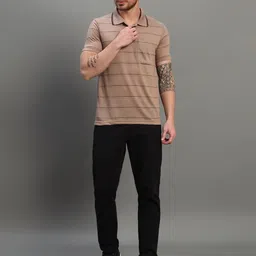 SZN Men Striped Polo Collar Moisture Wicking T-shirt image 3