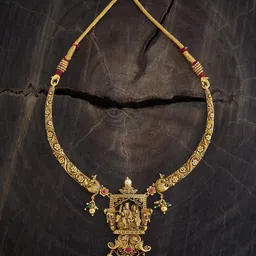 Kushal's Fashion Jewellery 92.5 Pure Silver Gold-Plated Artificial Stones Temple Necklace-picture-44