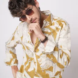 VASTRADO Men Classic Slim Fit Floral Printed Cutaway Collar Cotton Casual Shirt-image-20