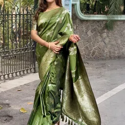 ELITE WEAVES Ethnic Motifs Woven Design Zari Banarasi Saree-picture-32