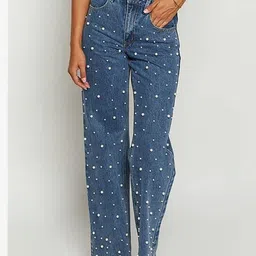 miss mosa by akanksha Alamode By Akanksha Women Navy Blue Orca Pearl Denim Jeans image 3