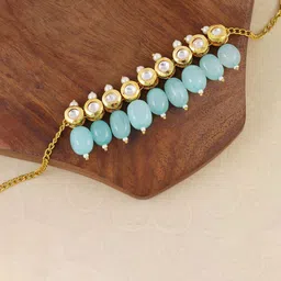 Asthetika Kundan Studded And Artificial Beaded Link Bracelet image 1