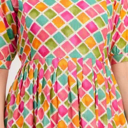 BAESD Women Geometric Print Puff Sleeve Maternity Fit and Flare Midi Dress image 3