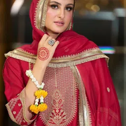 Indo Era Women Ethnic Motifs Embroidered Zari A-Line Kurta with Trousers & Dupatta image 5