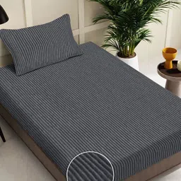 Myntra Elegant Homes Grey & White Striped Woollen 300 TC Single Bedsheet Set-2.20mX1.50m-picture-29