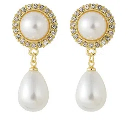 AKISON JEWELS Women White Round & Teardrop Gold-Toned Base Pearl Earrings-picture-40