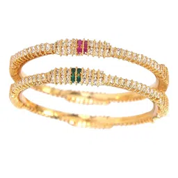 VRINDHA Set Of 2 Gold Plated American Diamond Studded Bangles-picture-18