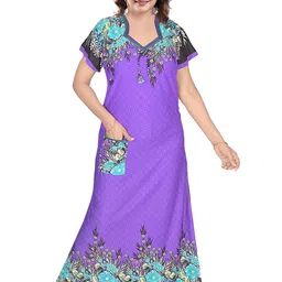 PURSA Women Satin Printed Maxi Nightdress-image-49
