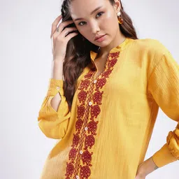 fusion by glitchez Floral Embroidered Shirt Style Top-image-10