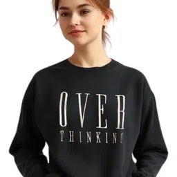 SALUJA FABRICS Women Dry Fit Typography Printed Cotton Sweatshirt-image-32