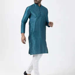 DEVOILER Woven Design Band Collar Dupion Silk Straight Kurta image 5