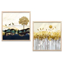 Kotart Brown & Blue 2 Pieces Floral Printed Wooden Wall Arts-picture-27