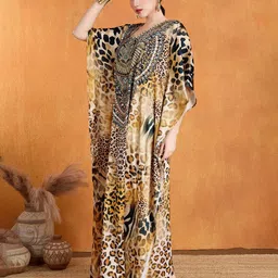 LABEL AARNA Forest Safari Soft Satin Kaftan with Rhinestones image 2