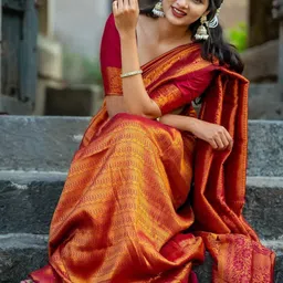 Bindi Fashion Woven Design Zari Silk Blend Handloom Banarasi Saree image 2