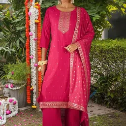 Indo Era Women Ethnic Motifs Embroidered Regular Gotta Patti Kurta with Palazzos & With Dupatta-picture-39