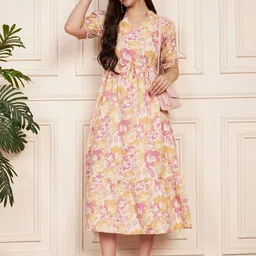CORSICA Floral Print Puff Sleeve A-Line Midi Dress image 5