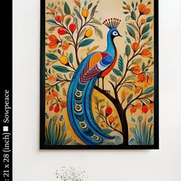 SOWPEACE Cream-Coloured & Blue 1 Piece Canvas Birds and Animals Wall Paintings-picture-12