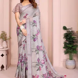 S B SONS CREATION Floral Pure Linen Saree-picture-23