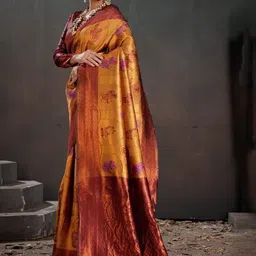 PEENGAX Woven Design Zari Silk Blend Handloom Kanjeevaram Saree-picture-11