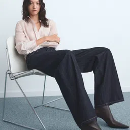 MANGO Women Pure Cotton Mid-Rise Wide Leg Jeans image 3