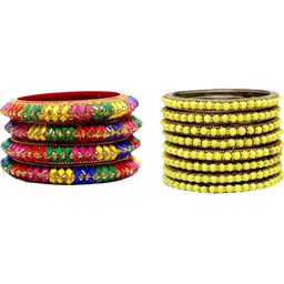 LLL FASHION Set Of 2 Multi Glass Artificial Stones Bangle-picture-29