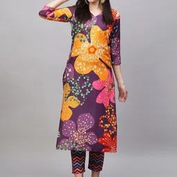 GoSriKi Floral Printed Straight Kurta With Trousers-image-95