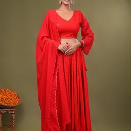 Futra Gabha Embroidered Sequinned Semi-Stitched Lehenga & Unstitched Blouse With Dupatta-picture-10