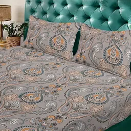 Arrabi Beige & Grey 350 TC King Bedsheet with 2 Pillow Covers image 5