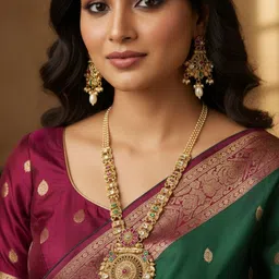 ORANGENYSHA Gold-Plated Artificial Stones Studded & Beaded Temple Jewellery Set image 2