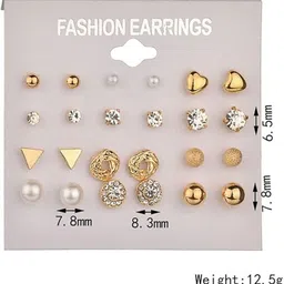 PolluxCraft Set Of 12 Korean Gold-Plated Pearls Beaded Circular Studs image 4