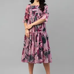 FIXOCRA Abstract Printed Smocked Fit & Flare Midi Dress-picture-17