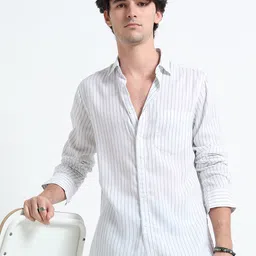 MARTIN SMITH Vertical Striped Long Sleeves Linen Shirt image 3