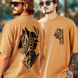 AUSK Graphic Printed Round Neck Drop Shoulder Sleeves Oversized Pure Cotton T-shirt image 4