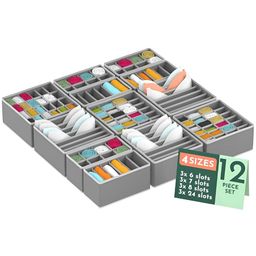 RUBOXA Set Of 12 Grey Fabric Living Room Multi-Utility Organiser-picture-22