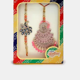 Anouk Pack Of 2 Stone Studded Bhaiya Bhabhi Rakhi With Roli Chawal Chandan & Mishri image 3
