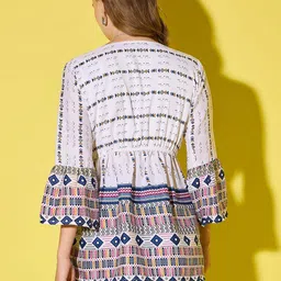 CORSICA Tribal Print Flared Sleeve Crepe Shirt Style Longline Top image 2