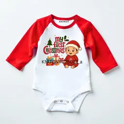 KNITROOT Kids Red & White My First Christmas Printed Cotton Bodysuit image 4
