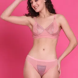 BMINO Women Self Design Non Padded Non-Wired Mid- Rise Lace Cotton Lingerie Set-picture-30