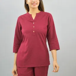 Anouk Rustic Cotton Mandarin Collar Top With Shorts Co-Ods Set image 2