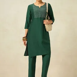 KALINI Women Ethnic Motifs Embroidered Regular Thread Work Kurta with Trousers image 3