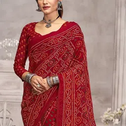 Reboot Fashions Printed Bandhani Saree With Blouse Piece image 2